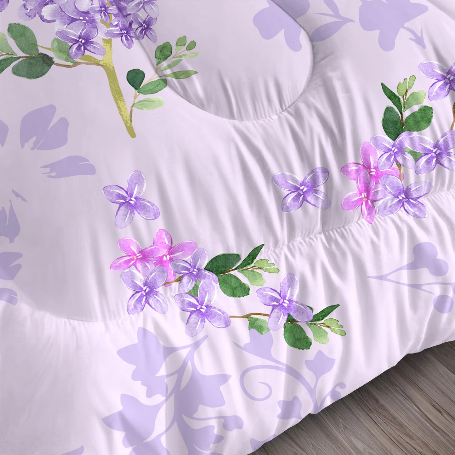 FUYEUN Floral Bedding Set Full : Purple Lilac Flower Comforter Set for Girls Women Kids Teens Bedroom Bed Bedspread Quilt,1 Comforter,2 Pillow Cases