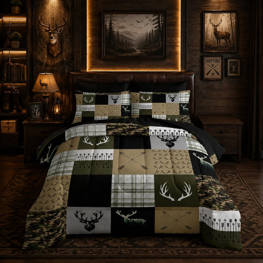 Nttopship Hunting Camo Comforter Sets Bed in A Bag Twin Size 7PCS Red Bedding Set，Deer Hunting Camo Comforter Set,Bed Sheet Set Hunt Deer for Girls Boys Kids,Microfiber Lightweight All Season