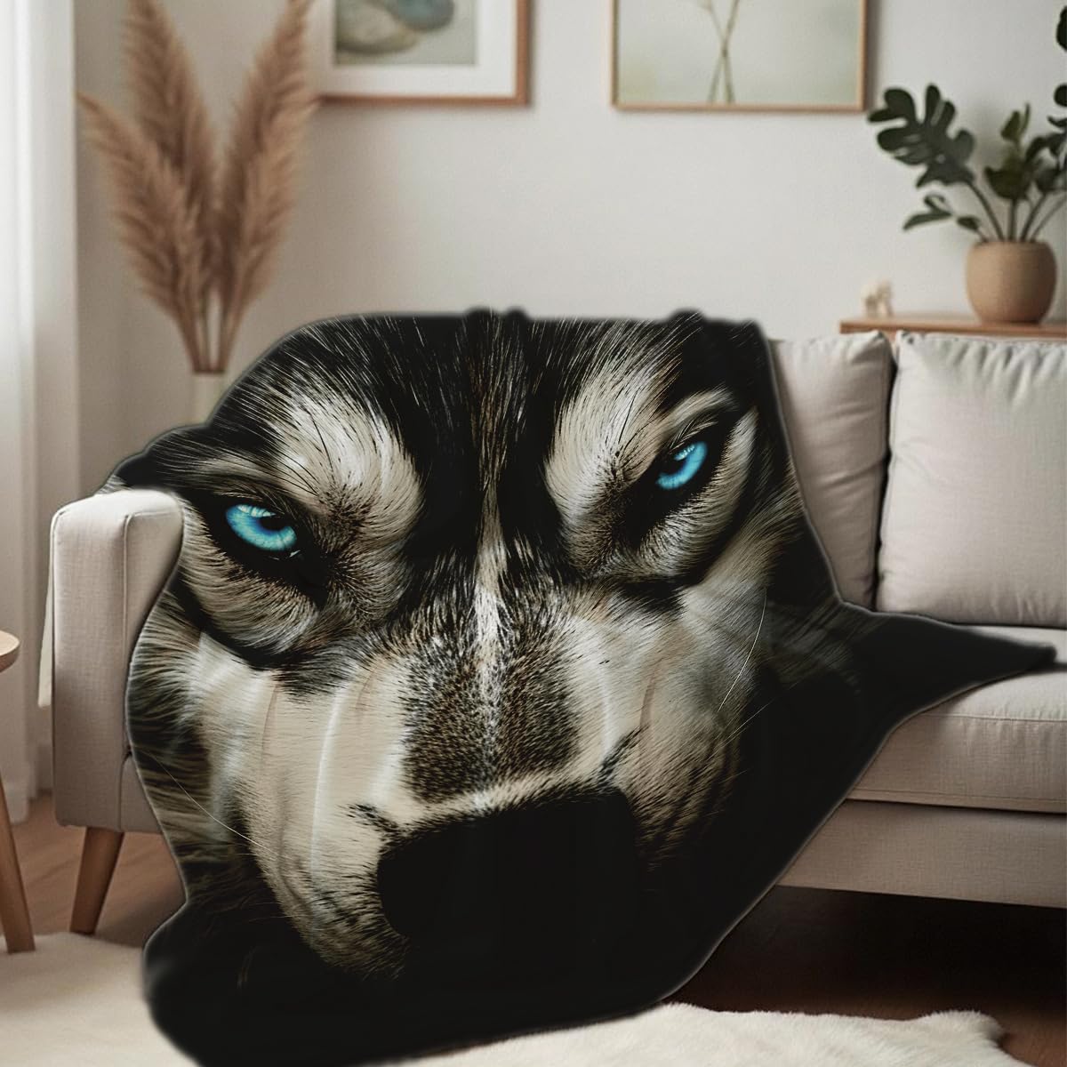 HUNXIAOJ Printed Bed Blanket Black and Blue Wild Animal Throw Wolf Flannel Blankets Queen Size Blankets for Men Boy Bed Sofa Office Chair Blanket(49"x59")