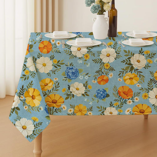 ANATTASOUL Daisies and Hydrangeas Rectangle Table Cloth Waterproof 6ft Fall Tablecloth, 84"x60" Stain Resistant and Wrinkle Free Table Cover for Dining Party Buffet Camping Wedding
