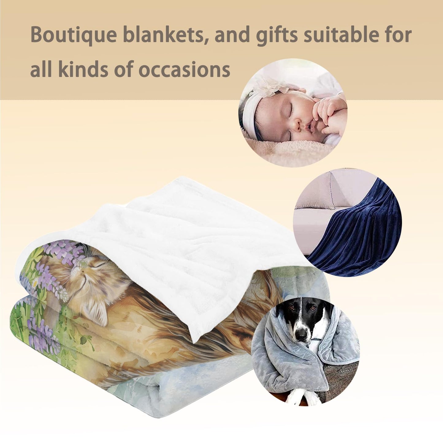 Ti Caldi Tranquil Horse and Cats in Meadow Blanket Soft Flannel Throw - Cozy, Lightweight & Fluffy - Perfect for Couch, Bed, Travel - Charming Home Decor for Indoor & Outdoor Use 60"x50"
