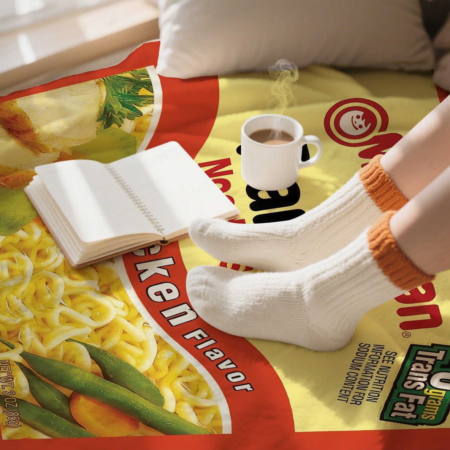Noodle Soup Chicken Flavor Ramen Blanket, Noodle Blanket, Funny Instant Ramen Noodle Gift Soft Cozy Lightweight Flannel Blanket Plush Throw Blankets for Couch Sofa Bed (50"x40")