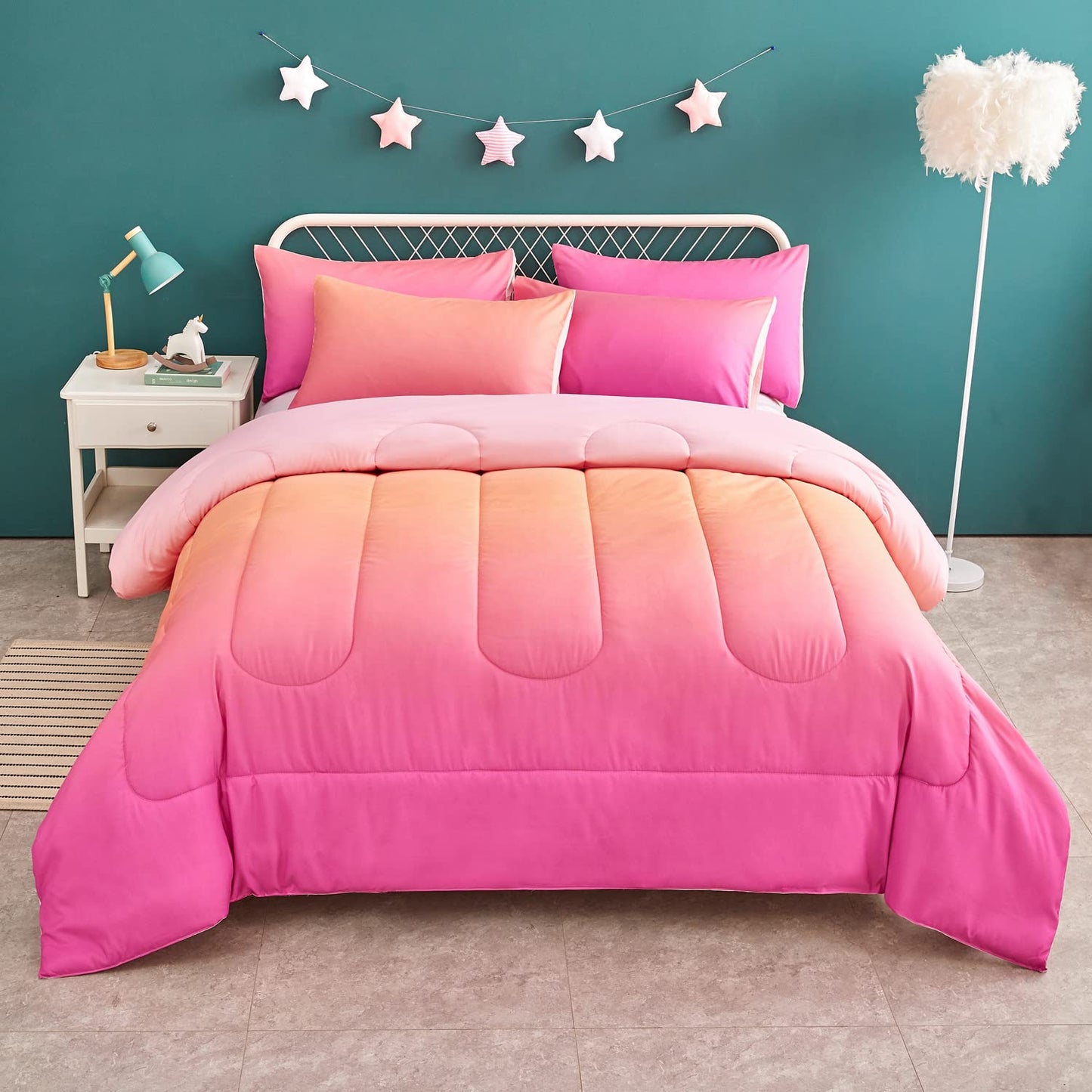 Yogeneg Rainbow Kids Comforter Sets Twin Size for Teen Girl Women, Pink Orange Ombre Comforter with Pillowcase,Ultra Soft Microfiber 2 Piece Bedding Set,All Season (Rainbow D, Twin)