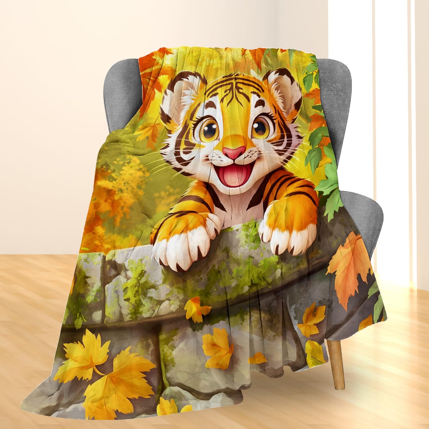 Ti Caldi Cute Cartoon Tiger Blanket, Soft Lightweight Flannel Throw Blanket for Couch, Bed, Travel & Home Decor, Fuzzy Cozy Warm Blankets for Adults Kids Women Men 60×50 in