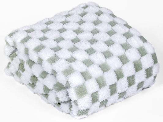 Sage Green & White Fuzzy Fun 3D Checkered Throw Blanket – Ultra Soft Shaggy Fleece for Cozy Comfort. Beautiful Gift for Women with Style 50 x 65 inches.