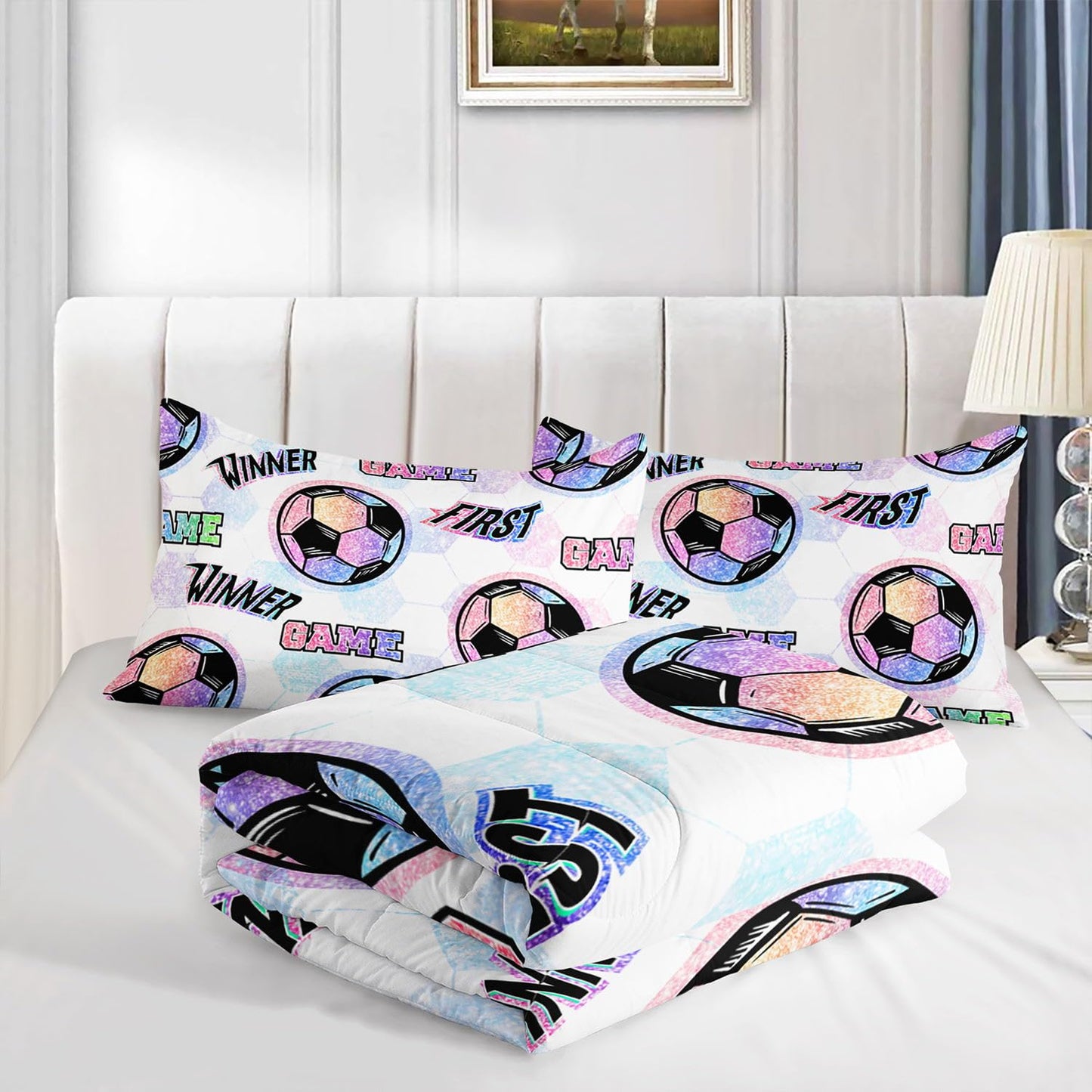 Smell Sunshine Soccer Comforter Set Sport Themed Printed Bedding Set with 1 Comforter and 2 Pillowcases for Boys and Girls Bedroom All Season(Soccer Twin)