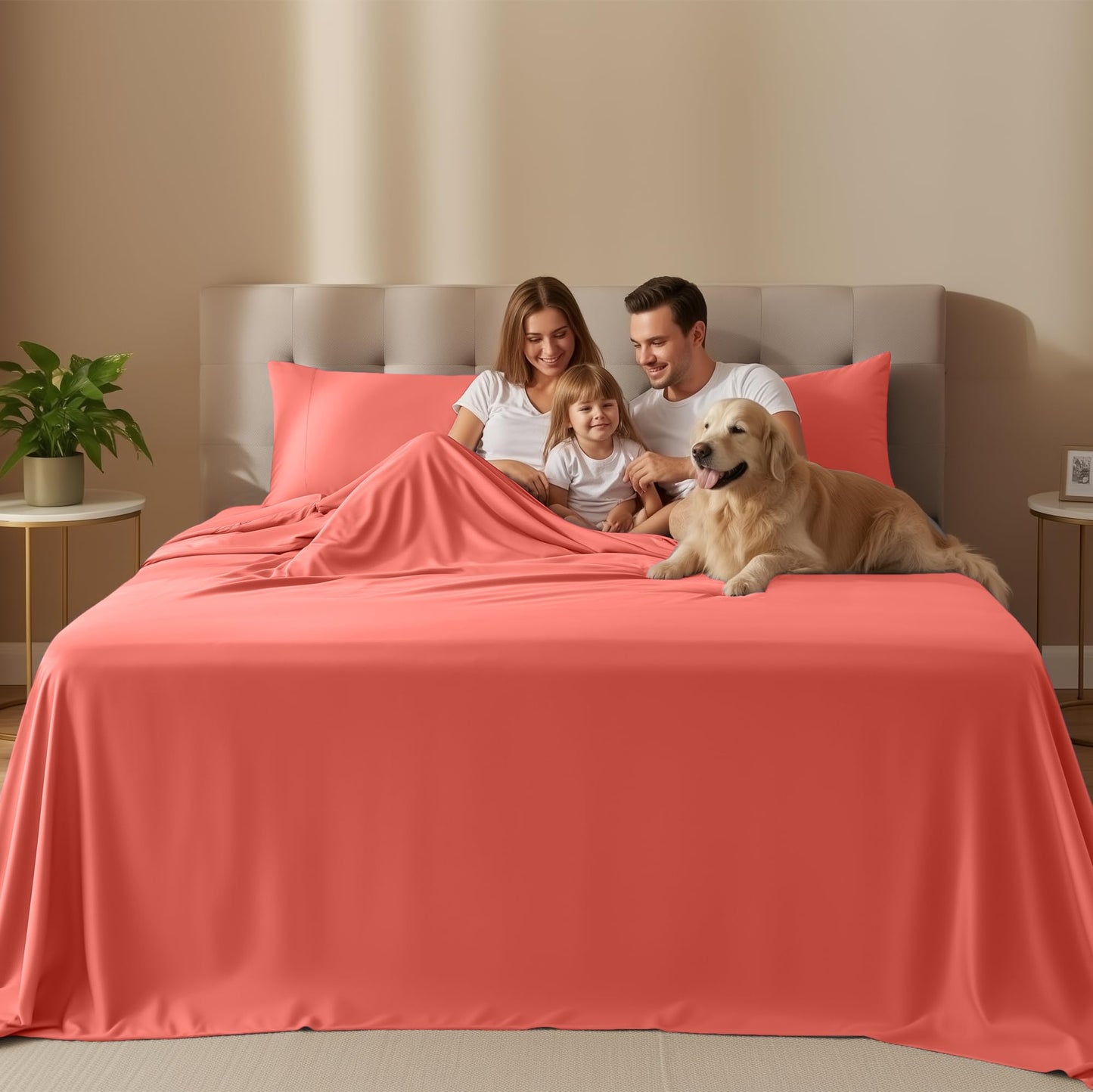 Utopia Bedding Queen Size Sheet Set – 4 Piece Bed Sheets, Soft and Breathable Microfiber, Includes 1 Fitted Sheet, 1 Flat Sheet and 2 Pillowcases – Oeko Tex (Coral)