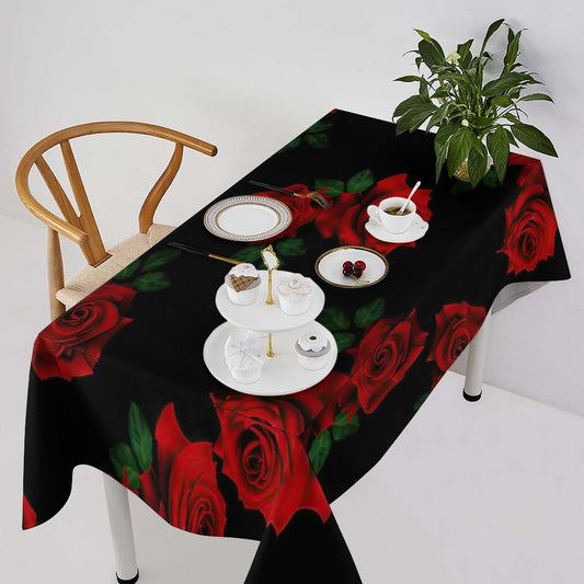 Black and Red Rose Flower Rectangle Tablecloth, Roses Gothic Valentine's Day Gift Romantic Flower Tablecloth for Home Party Dining Room Kitchen Decor 55"x55"in（140x140cm）