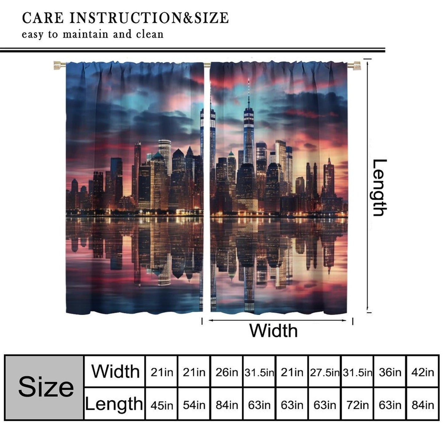 Urban Nightscape Curtains, Colorful Foggy Rosy Clouds Modern City Skyscraper Street Scenery Pattern Window Treatments, Blackout Rod Pocket Drapes For Living Room Bedroom Bathroom Kitchen 42x45in