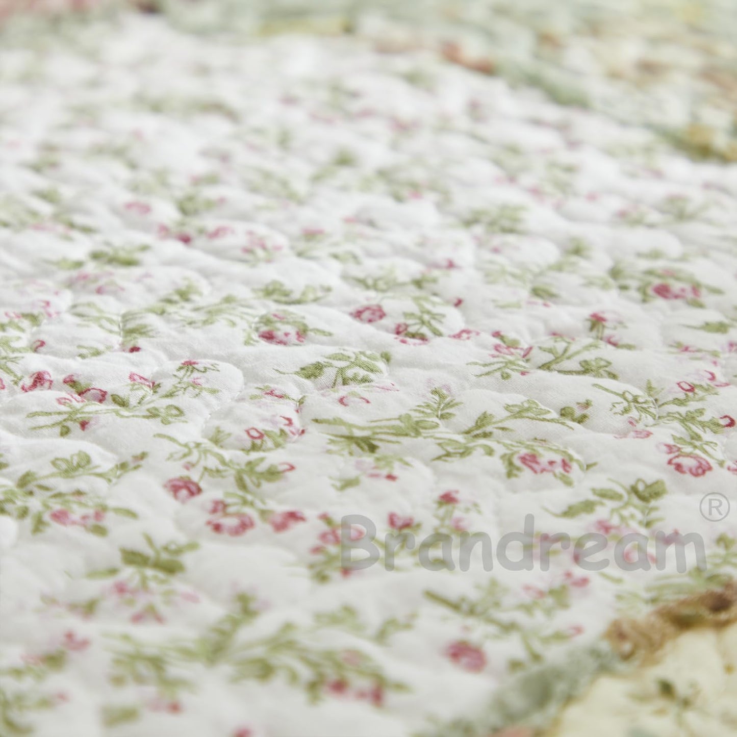 Brandream King Size Quilt Set Cotton Patchwork Quilts Green Rose Floral Quilted Comforter Set Country Rustic Coverlet Set 3-Piece