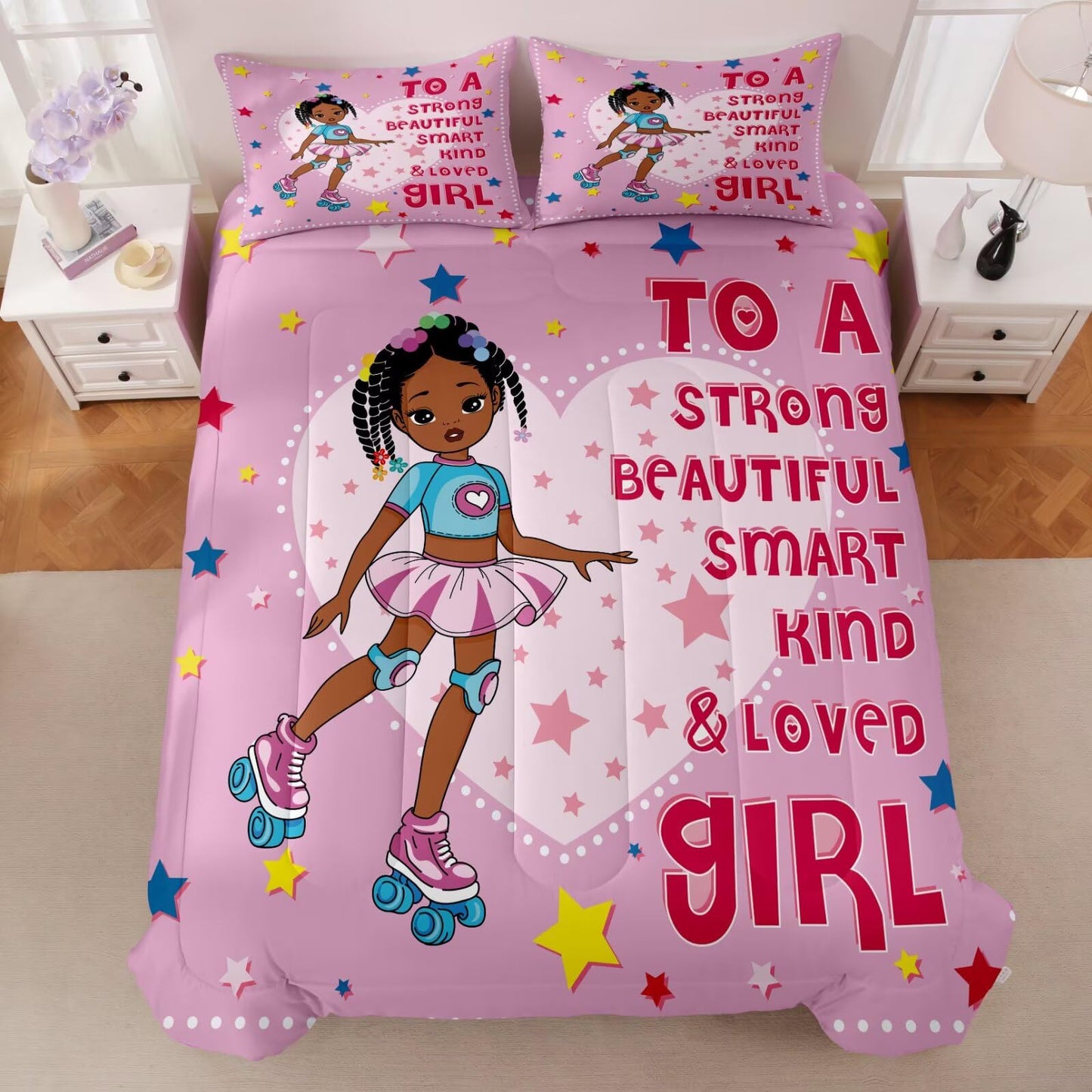 GRAT TIOC Black Girl Comforter Set Twin Size for Kids Teens,Girls Comforter Sets,Black Girl Magic Bedding Set,African American Princess Bed Bedroom Set