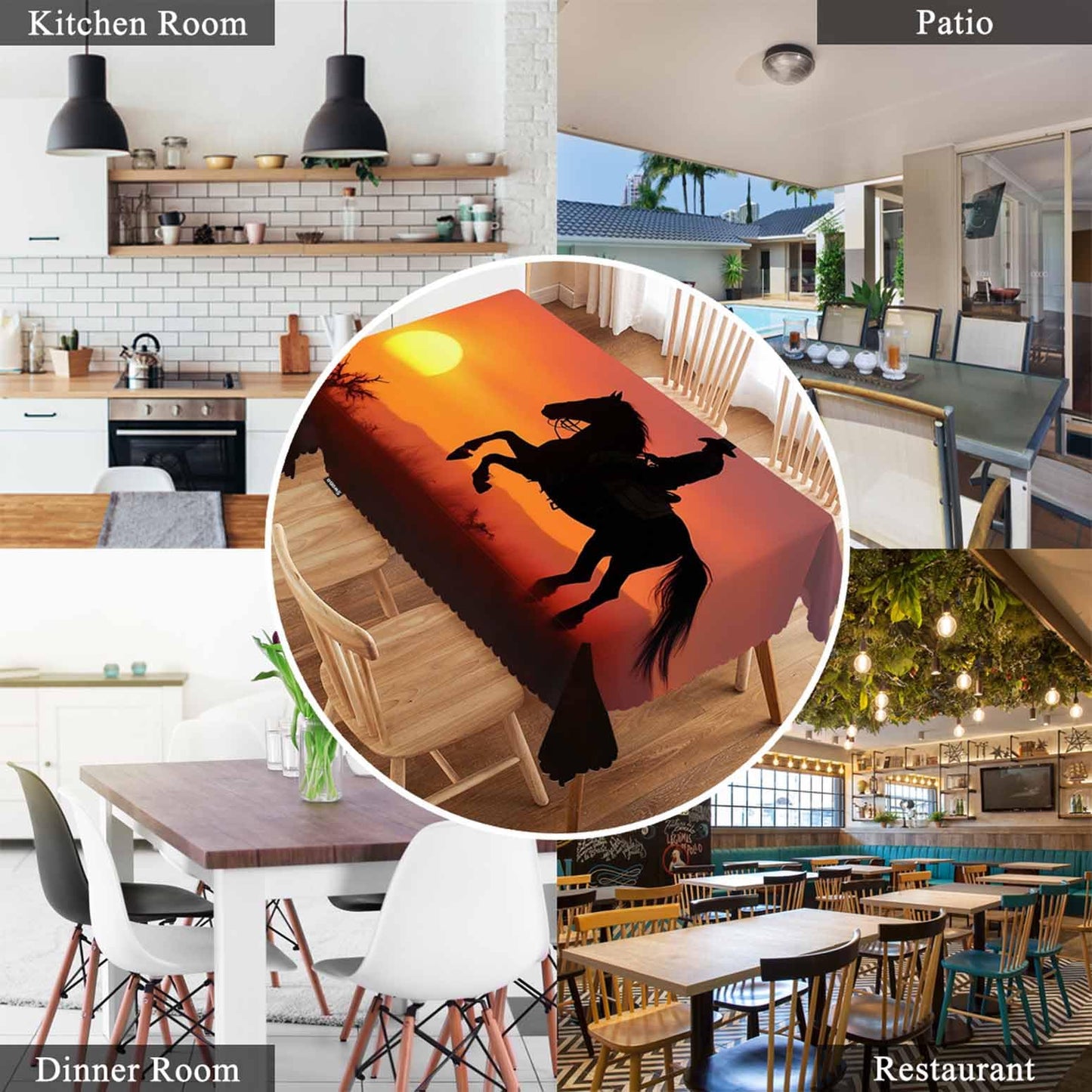 Swono Rectangle Tablecloth Cowboy Table Cover 52x70 Inch Western Cowboy Horse Sunset Ranch Heavy Duty Table Cloth for Rectangle Tables Decorative Tablecloth for Dining Party Camping BBQ