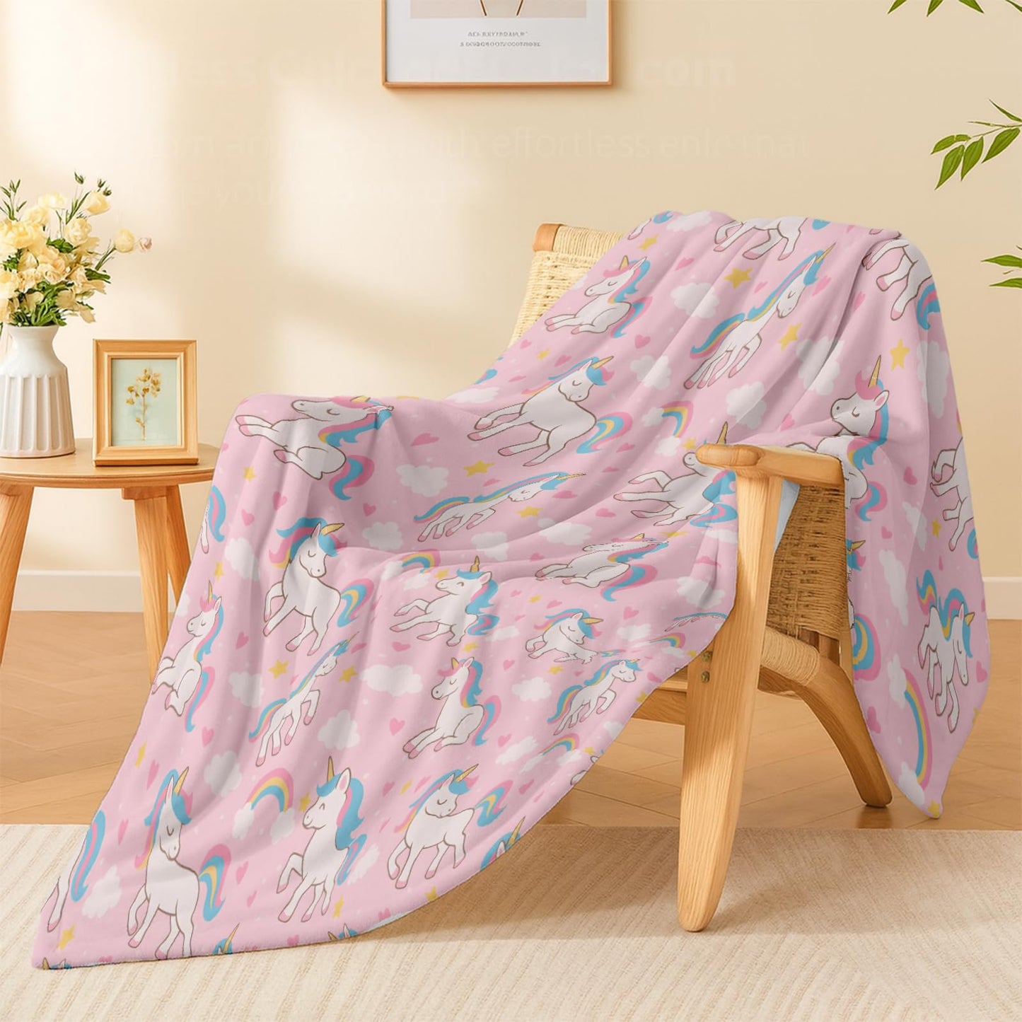 Cute Unicorn Blanket, Lightweight Cozy Rainbows, Stars, Hearts and Clouds Throw Blanket Gifts for Women Girls Kids, 50×60 Inch Soft Warm Flannel Throws for Bed Decor Travel Couch