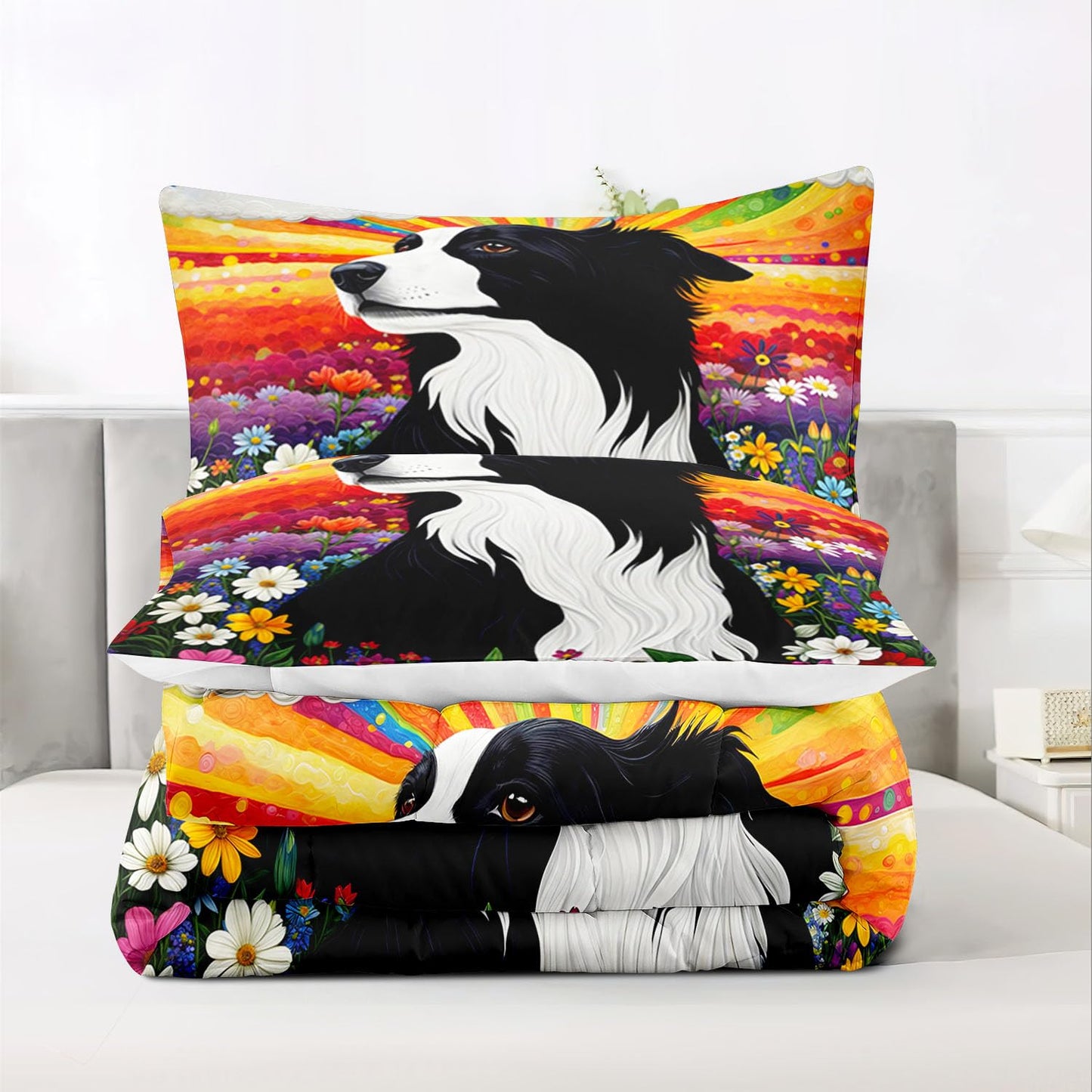 Raphus cucullatus Dog Print Comforter Set,Puppy Quilt Animal Print Bedroom Decor,Dog Bedding Puppy Comforter Set,Animal Print Twin Size Rainbow Bedding Flower Quilt Twin Size