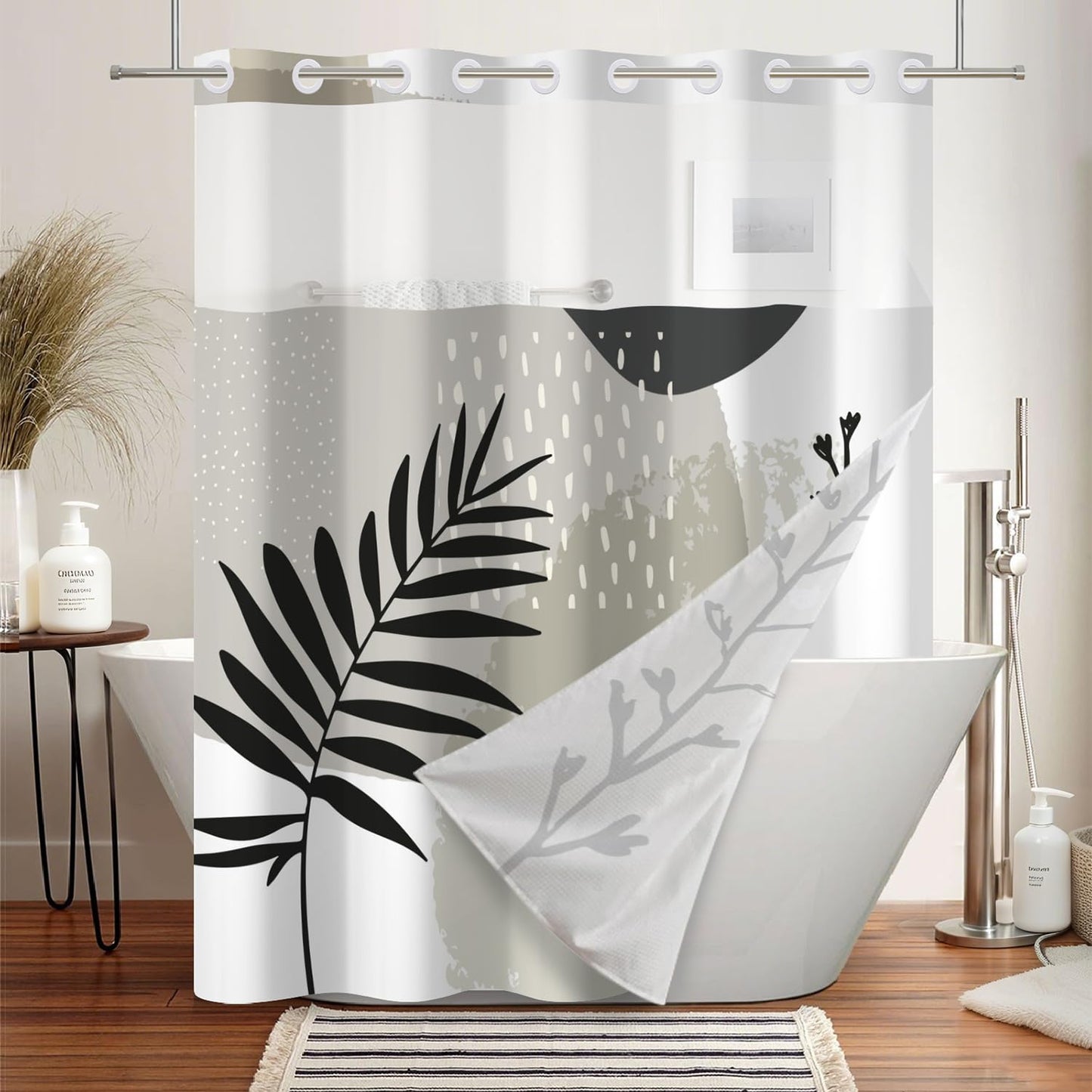 NAEMBCU No Hook Boho Shower Curtain and Liner Set 71 x 74 Inch