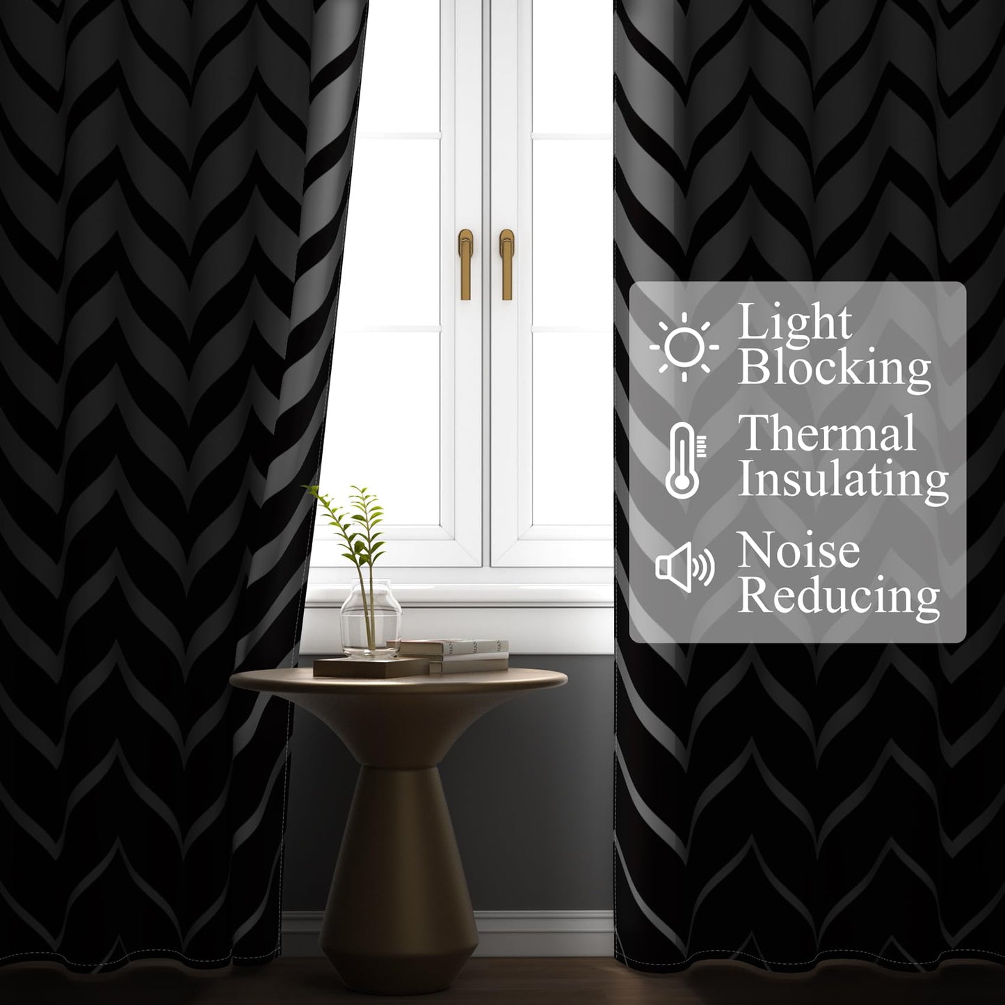 Sillsloso Geometry Ombre Blackout Curtains for Bedroom Abstract ATR Room Darkening Curtain Modern Wavy Pattern Style Thermal Insulated Grommet Home Decor, Set of 2 Panels 52x84 inch
