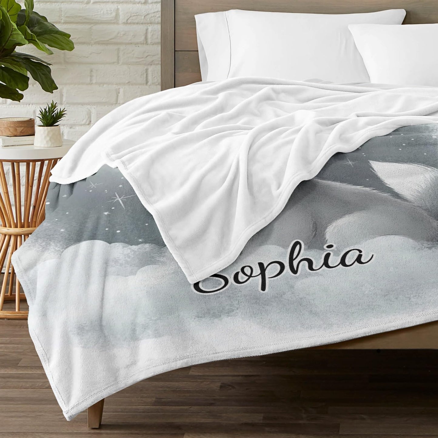 Xaviynch Cute Howling Wolf Blankets, Custom Blanket with Names - Personalized Anniversary Wedding Valentine's Day Gift Blankets for Him Her