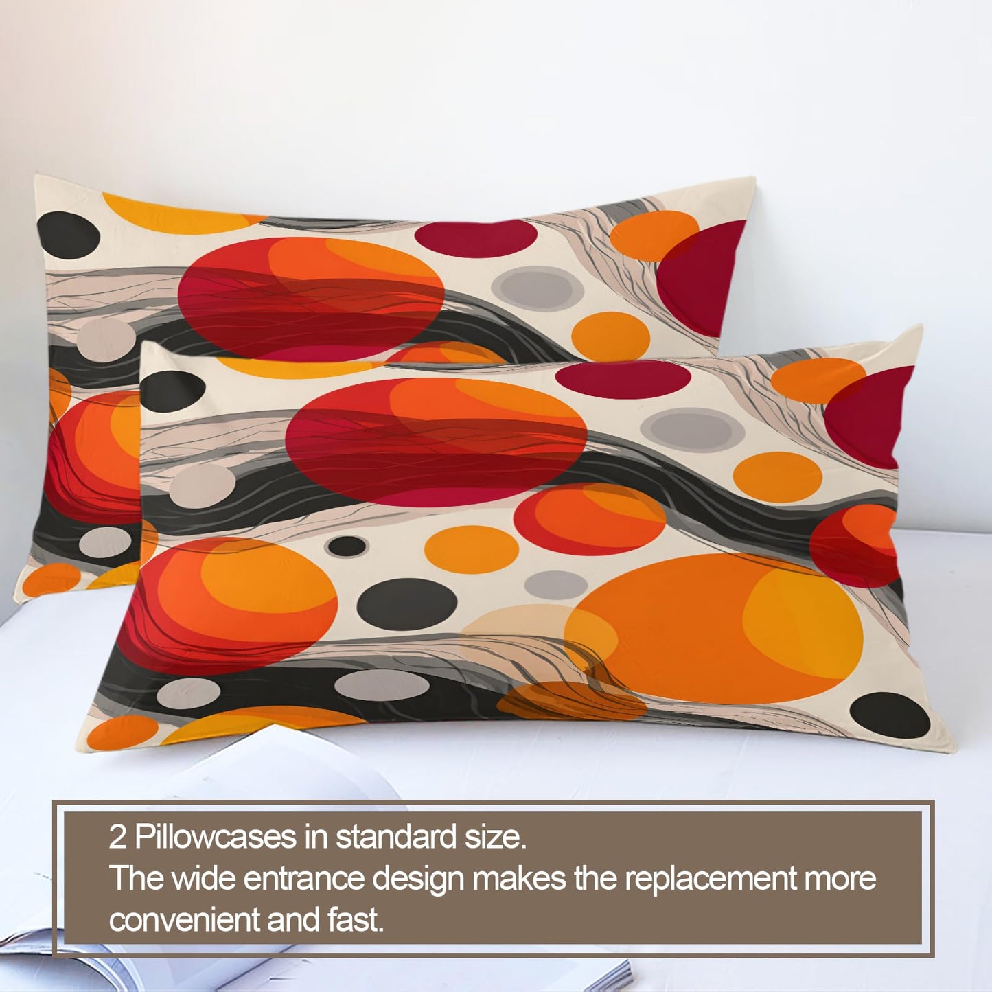 QINYUN Abstract Burnt Orange Duvet Cover California King, Retro Medieval Bedding Set 3 Piece Bedroom Decor Vibrant Modern Comforter Cover and 2 Pillow Sham with Zipper Closure