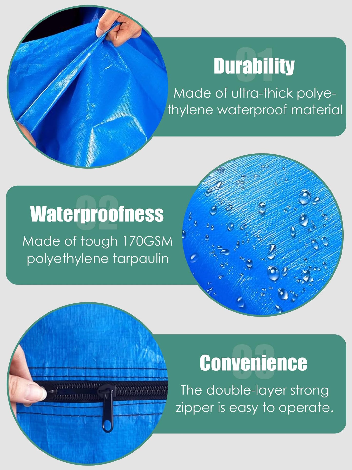 WTREE Double Shield Mattress Bag for Moving and Storage, 8 Reinforced Handles Mattress Cover with Internal Clear Mattress Protector, 170GSM Heavy Duty Tarp Mattress Mover Tool, Queen