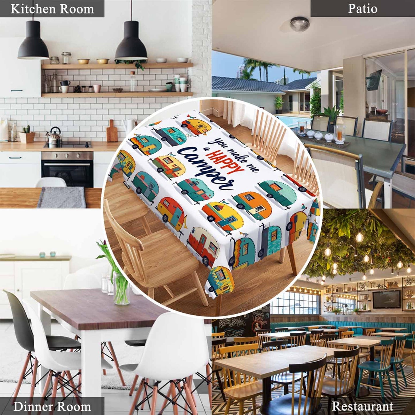 Swono Cars Cute Rectangular Tablecloth Cartoon Cars You Make Me A Happy Camper Quote Heavy Duty Table Cloth Kitchen Dining Room Table Cover for Party Dinner 50x72 Inch Tablecloths