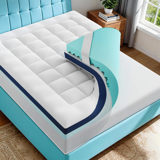 4 Inch Dual Layer Memory Foam Mattress Topper - 2 Inch 1000GSM Fluffy Soft Pillow Top Mattress Pad Cover and 2 Inch Cooling Gel Memory Foam for Back Pain Relief, with 8-21" Deep Pocket (Queen,60"x80")