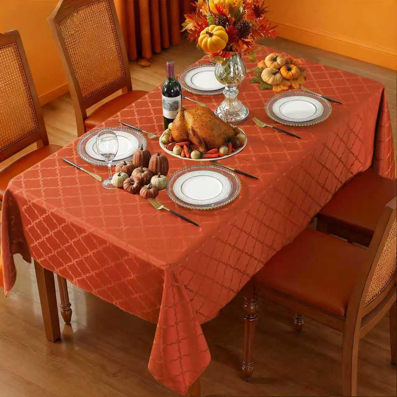 SASTYBALE Thanksgiving Tablecloth Rectangle, Fall Floral Table Cloth Spill Proof Wrinkle Resistant Table Cover for Autumn Harvest, Dining(60"x102",8-10 Seats,Rust/Orange)