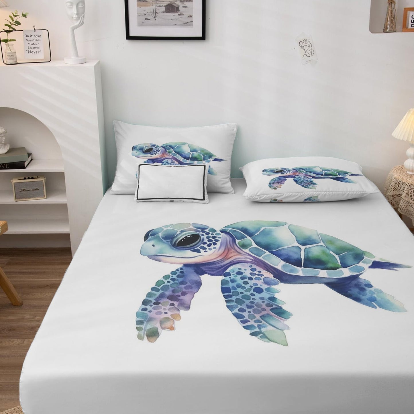 Rejkxyw King Size Sheets Set Sea Turtle - Cartoon Sea Life Bed Sheets - Kids Boys Sheet Set - 12 Inch Deep Pocket - Ultra Soft Winkle Free Microfiber Bedding Sheets & Pillowcases 4 Piece