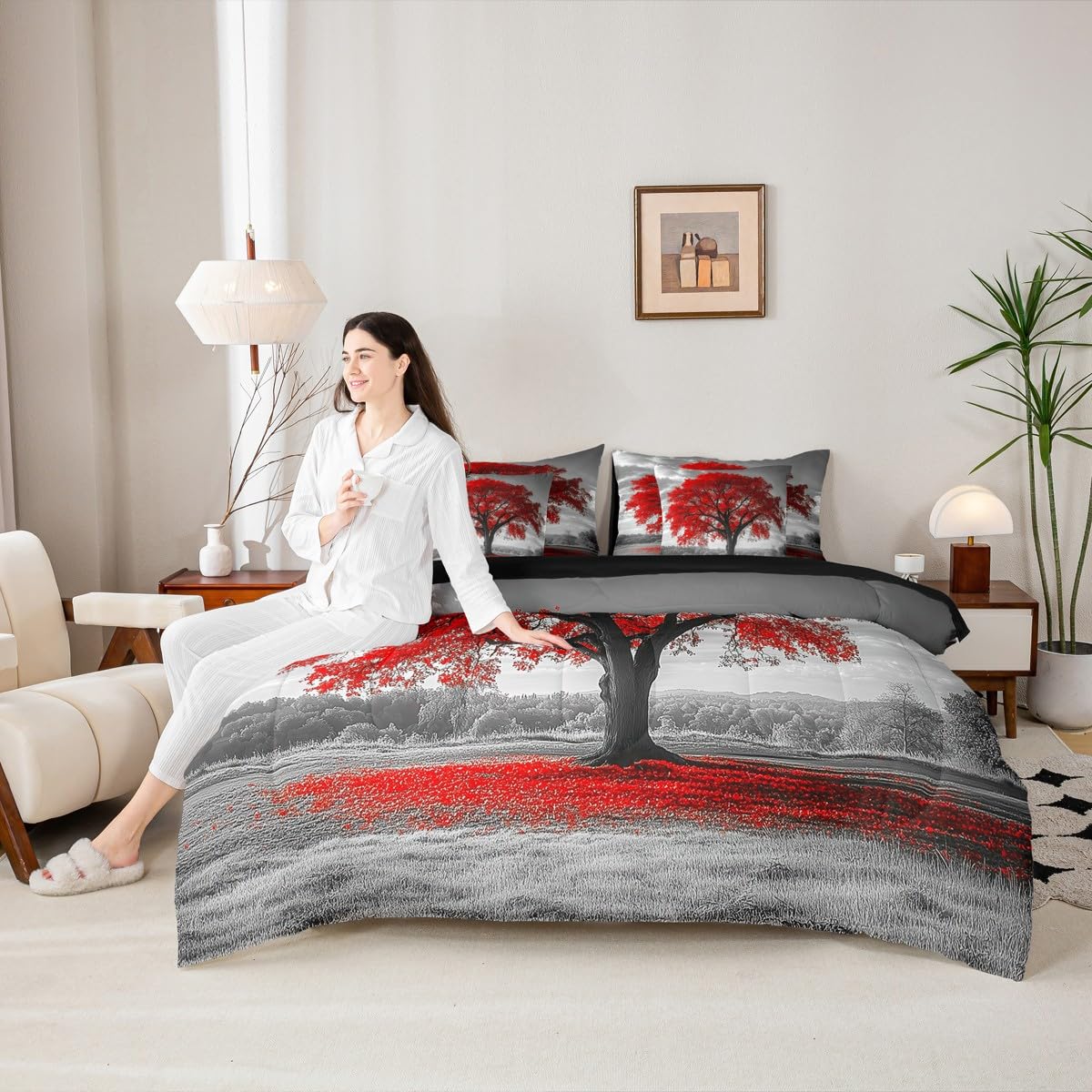 Erosebridal Tree of Life Full Comforter Set, Maple Tree 7-Piece Bed in A Bag, Gothic Nature Branch Sheets and Pillowcases, Kids Adult Bed Sets