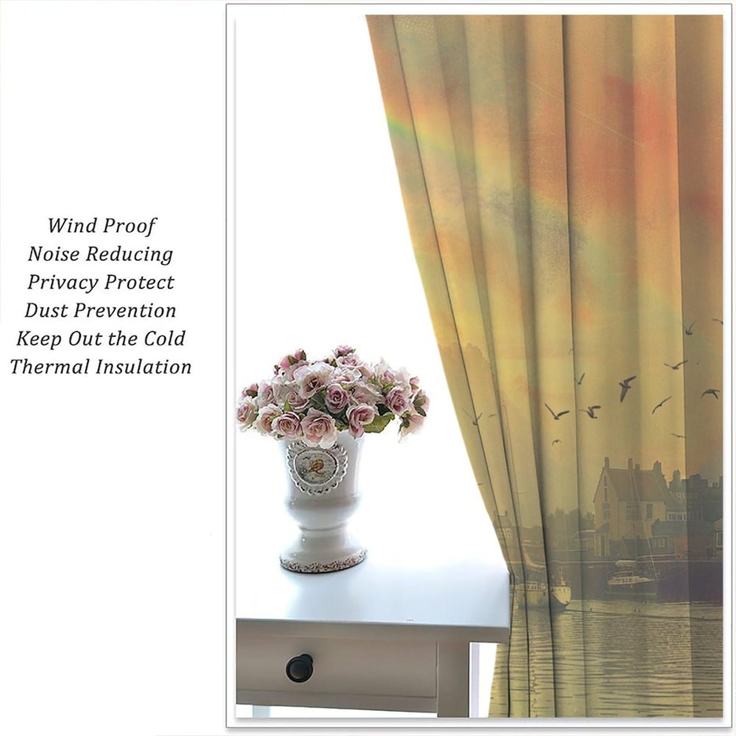 TOWINSFB Vintage Sailboat Nautical Blackout Curtains for Living Room Bedroom, Rainbow Seaside Scenery Window Curtains Rod Pocket Thermal Insulated Window Drapes, 2 Panels, Each 21W x 45L