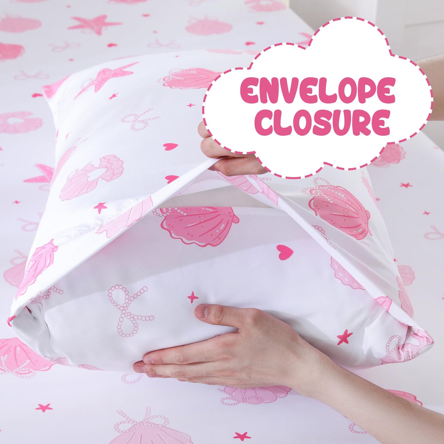 Yibeizi Pink Twin Sheets Set Kids Beach Bedding Coastal Bed Sheets for Girls Ocean Print Bedsheets Microfiber Deep Pocket Beachy Patterned Bed Sheet & Pillowcase Sets 3 Pieces