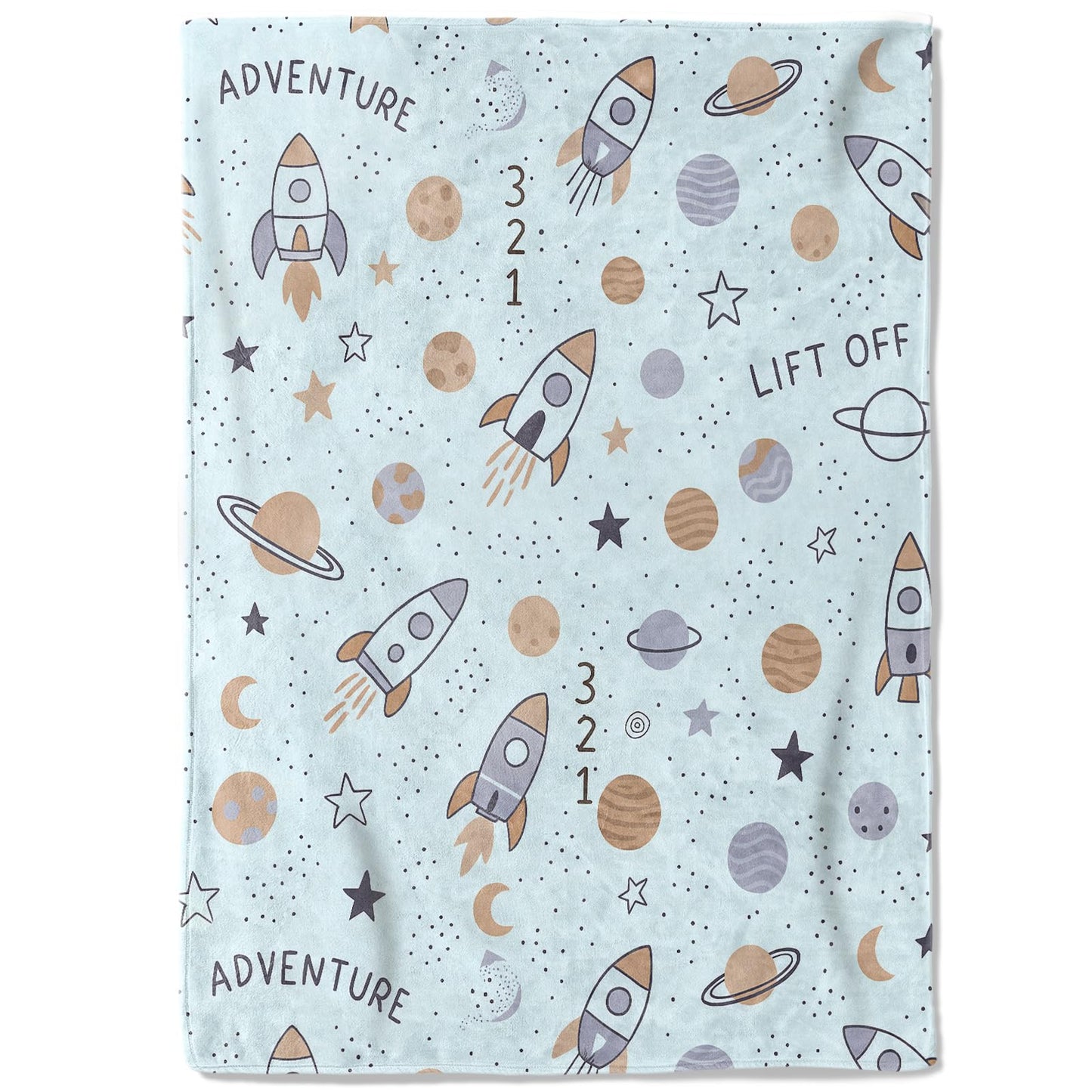 coedoaes Rocket Space Adventure Fleece Blanket,50x60in,Cute Planet Star Spaceship Throw Blankets,Soft Cozy Lightweight, Ideal for Bed Living Room Home Galaxy Themed Decor,Kids Gifts