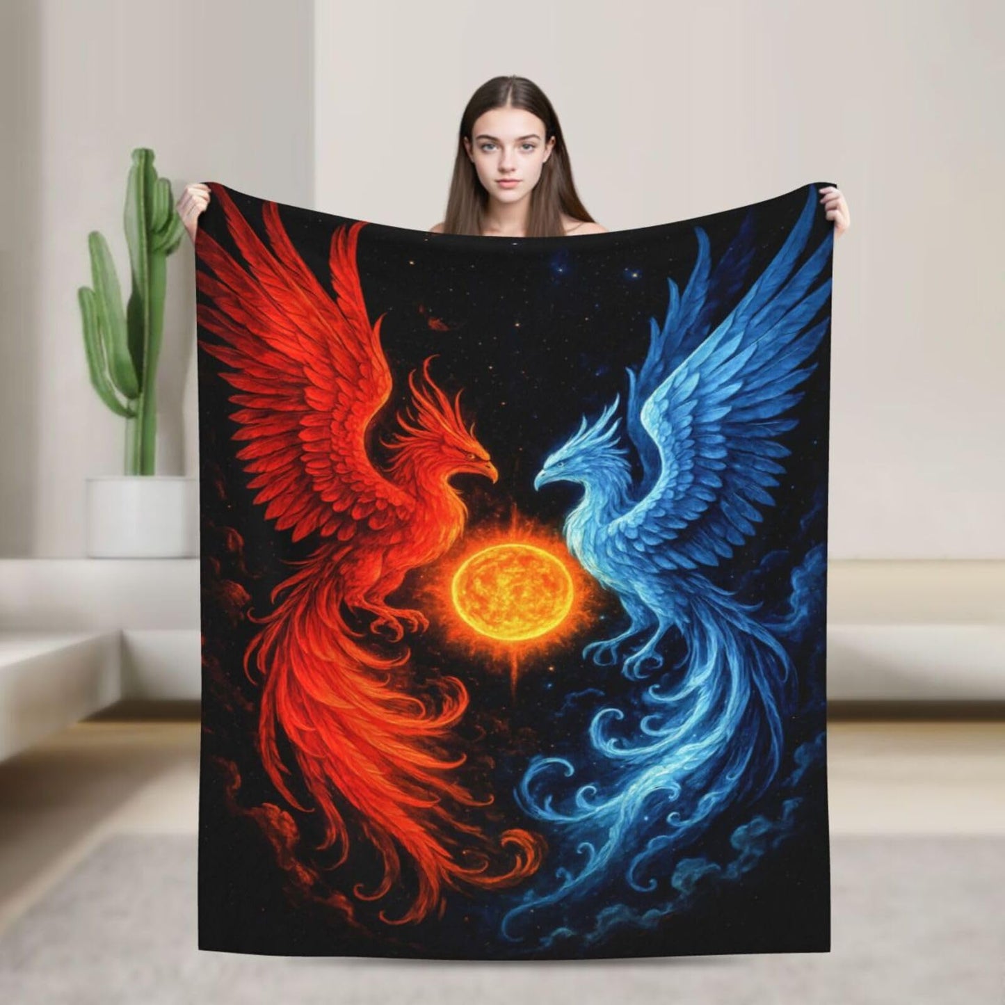 Phoenix Blanket Fire and Ice Phoenix Throw Blanket Soft Warm Cozy Fleece Fuzzy Plush Flannel Blankets Gifts for Boys Girls Women Kids Adults 40"X50"