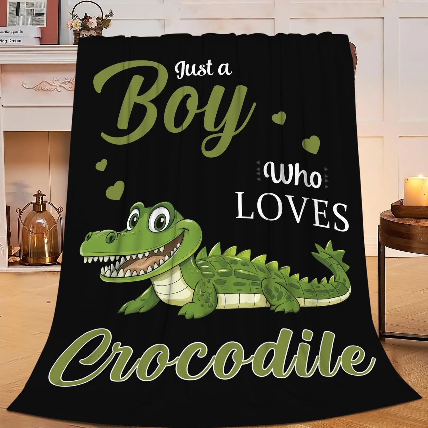 Lovira Just A Boy Who Loves Crocodile Throw Blanket Alligator Print Throw Blankets Gifts for Couch Sofa Bed Stuff Decor Soft Cozy Fleece Plush Warm Flannel Bedding for Lover 40"x50"