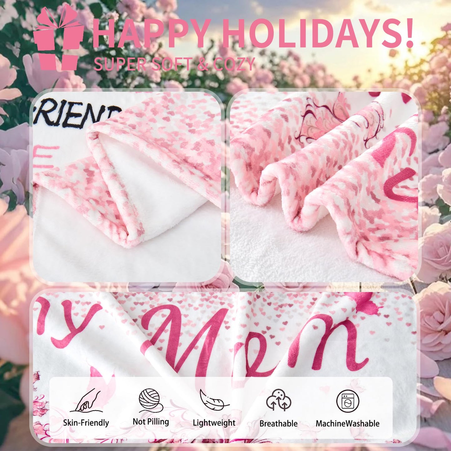 HUBSERUG Mothers Day Blanket Gifts for Mom, Mom Birthday Gifts from Daughter Son, Mothers Gift for Christmas Valentine's Day Thanksgiving Day, Moms Birthday Gift Ideas Flannel Throw Blanket 60" X 50"
