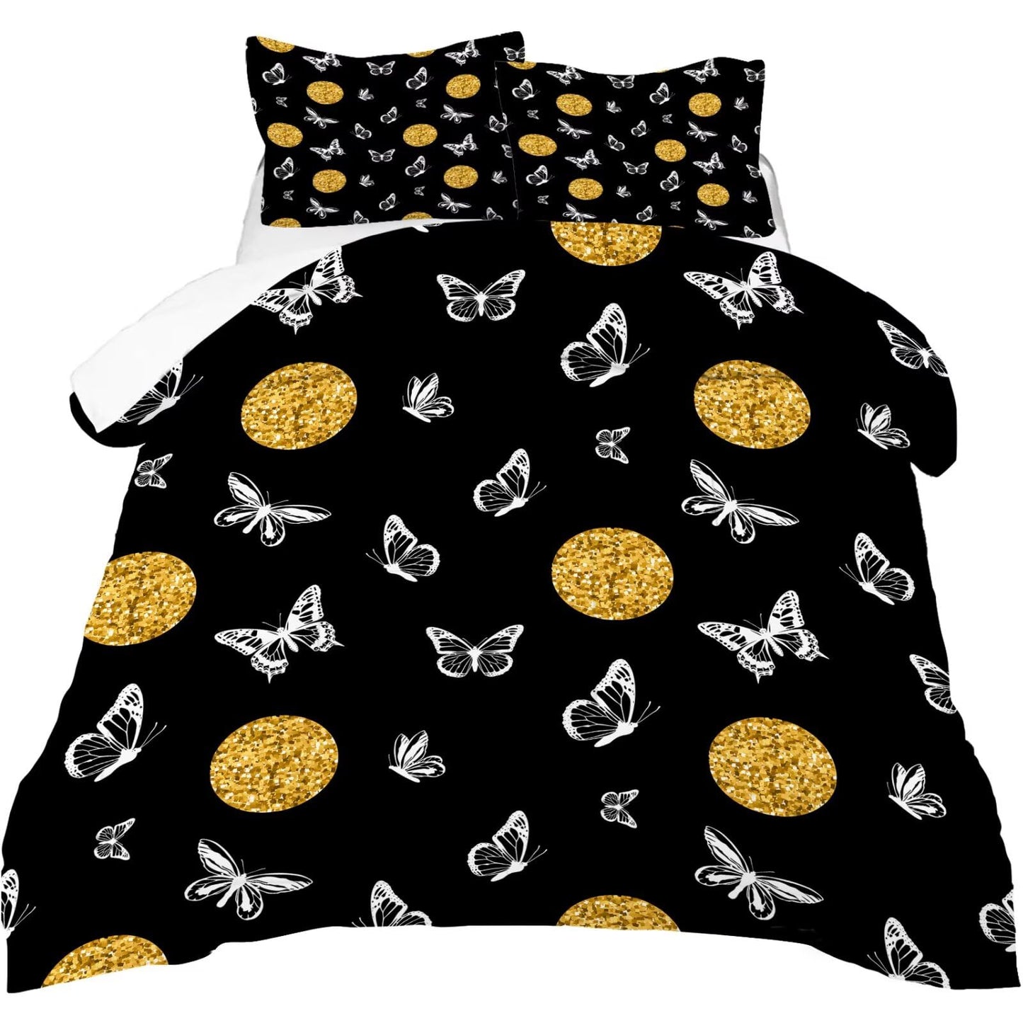 DJNEAR Butterfly Comforter Set Twin Size Black and Gold Bedding Sets for Girls Kids Women Adults Bedroom Gold Luxury Butterflies Printed Quilt 1 Comforter 1 Pillowcase