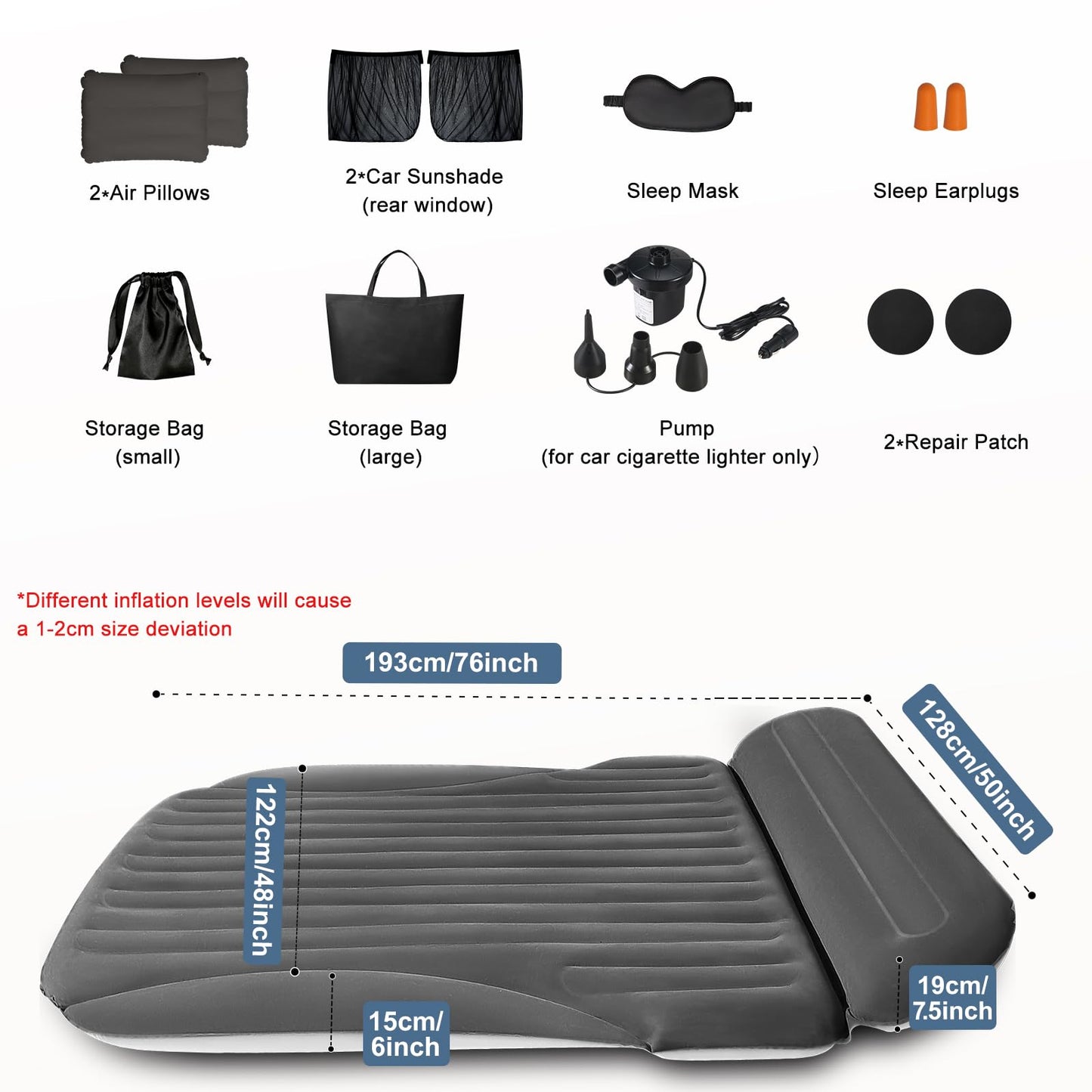 Ciremiv SUV Air Mattress, Double-Sided Thick Flocked Car Air Mattress with Built-in Pump & Pillow, Complete Sleeping Accessories for Auto Camping & Road Trips（Dark Coffee）