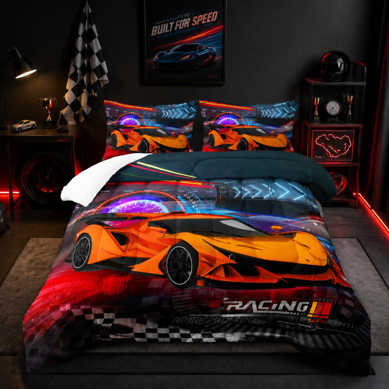 Nttopship Racing Cars Comforter Sets Twin Size,Bedding Sets for Kids,Sports Car Theme Comforter Sets All Season 1 Comforter and 2 Pillowcases