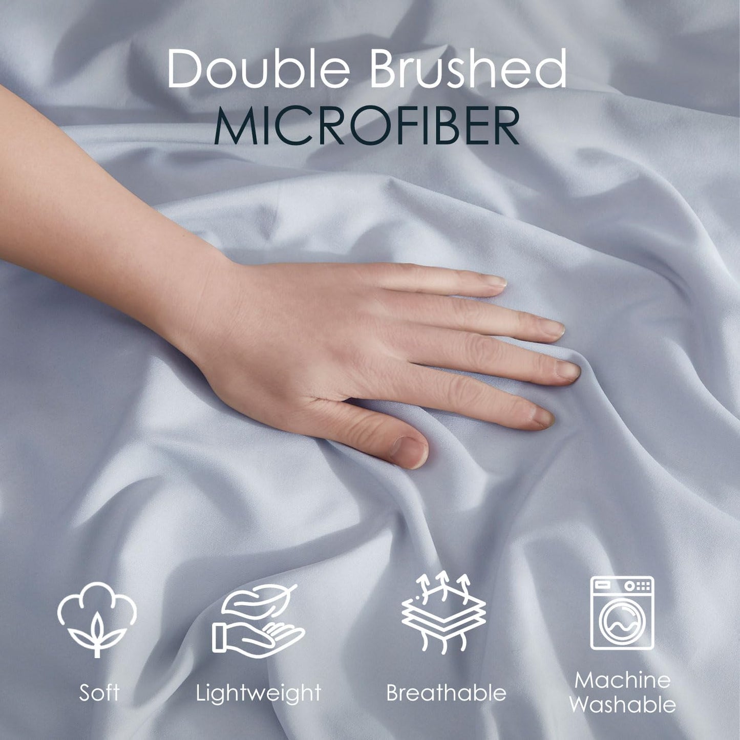 Hearth & Harbor Queen Size Duvet Cover & Bed Sheet Set Ice Blue, 7 Piece Soft Double Brushed Bedding Set, Includes Duvet Cover, Flat Sheet, Fitted Sheet, Pillowcases and Pillow Shams
