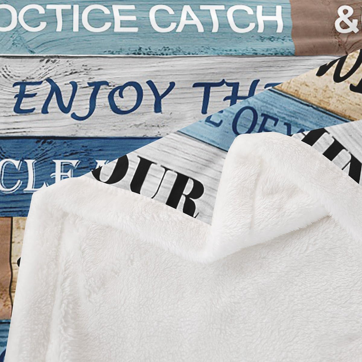 Feelyou Kids Happy Camping Fleece Throw Blanket Bass Fish Plush Blanket for Bed Sofa Couch Fishing Rules Sherpa Blanket Boys Girls Rustic Teens Bedroom Decor 40"x50"