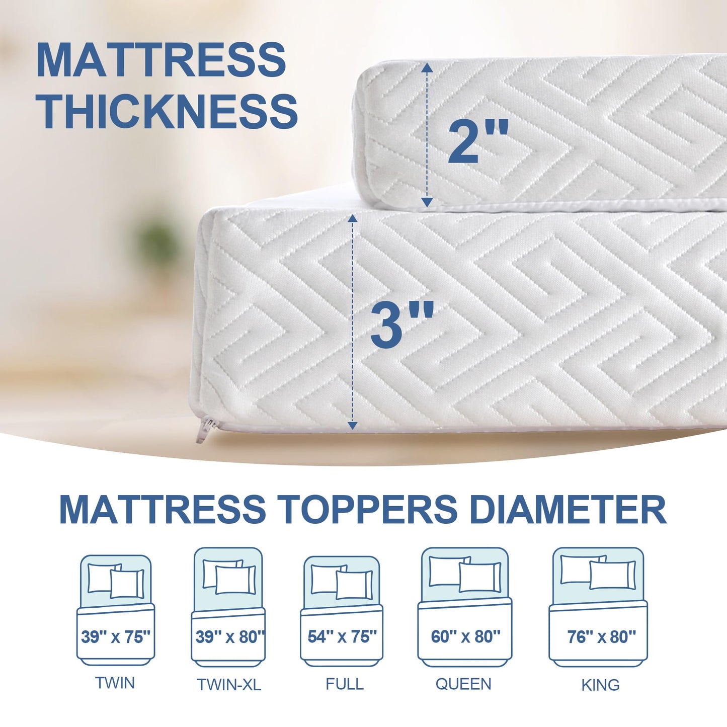 Eiayeebil 2 Inch Memory Foam Mattress Topper Twin XL, Memory Foam Pad with Removable & Washable Cover, Bed Topper for Back Pain, Non-Slip Ventilated Design, Twin XL Size
