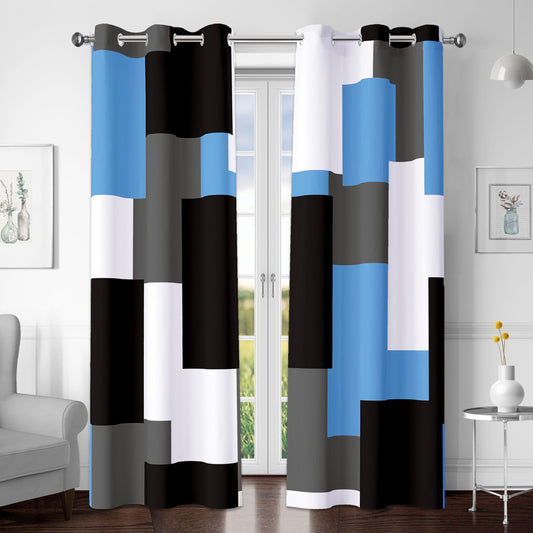 Tyrot Light Blue 100% Blackout Curtains for Bedroom 63 inch Length 2 Panels Set Black Grey Modern Abstract Geometric Black Out Curtains Insulated Room Darkening Window Drapes for Living Room, 42Wx63L