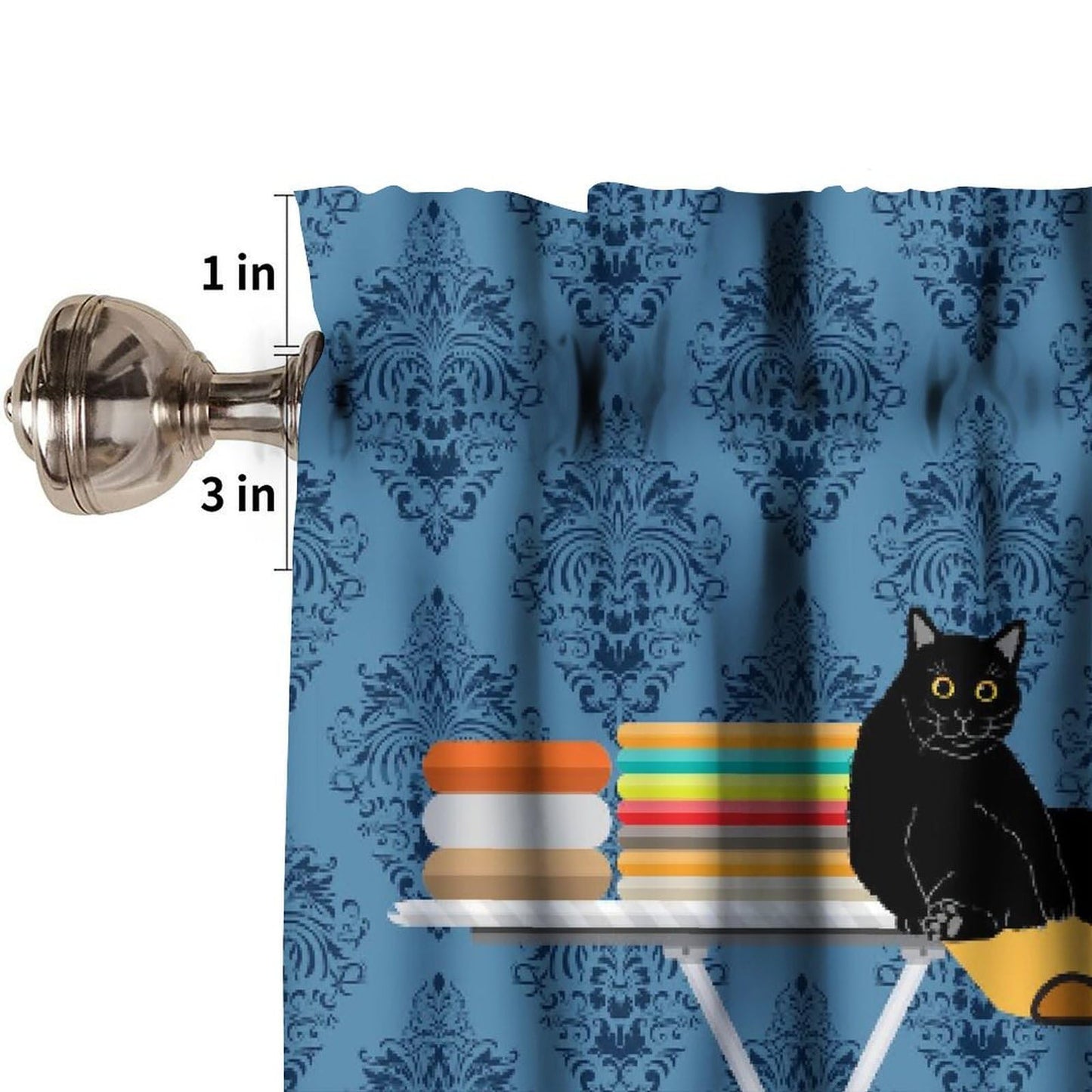 AAVEUP Laundry Room Valance Curtain Blue Abstract Rustic Plaid Black Cat Clean Clothes Drying Washing Machine Window Treatment for Bathroom Kitchen 54 x 18 in
