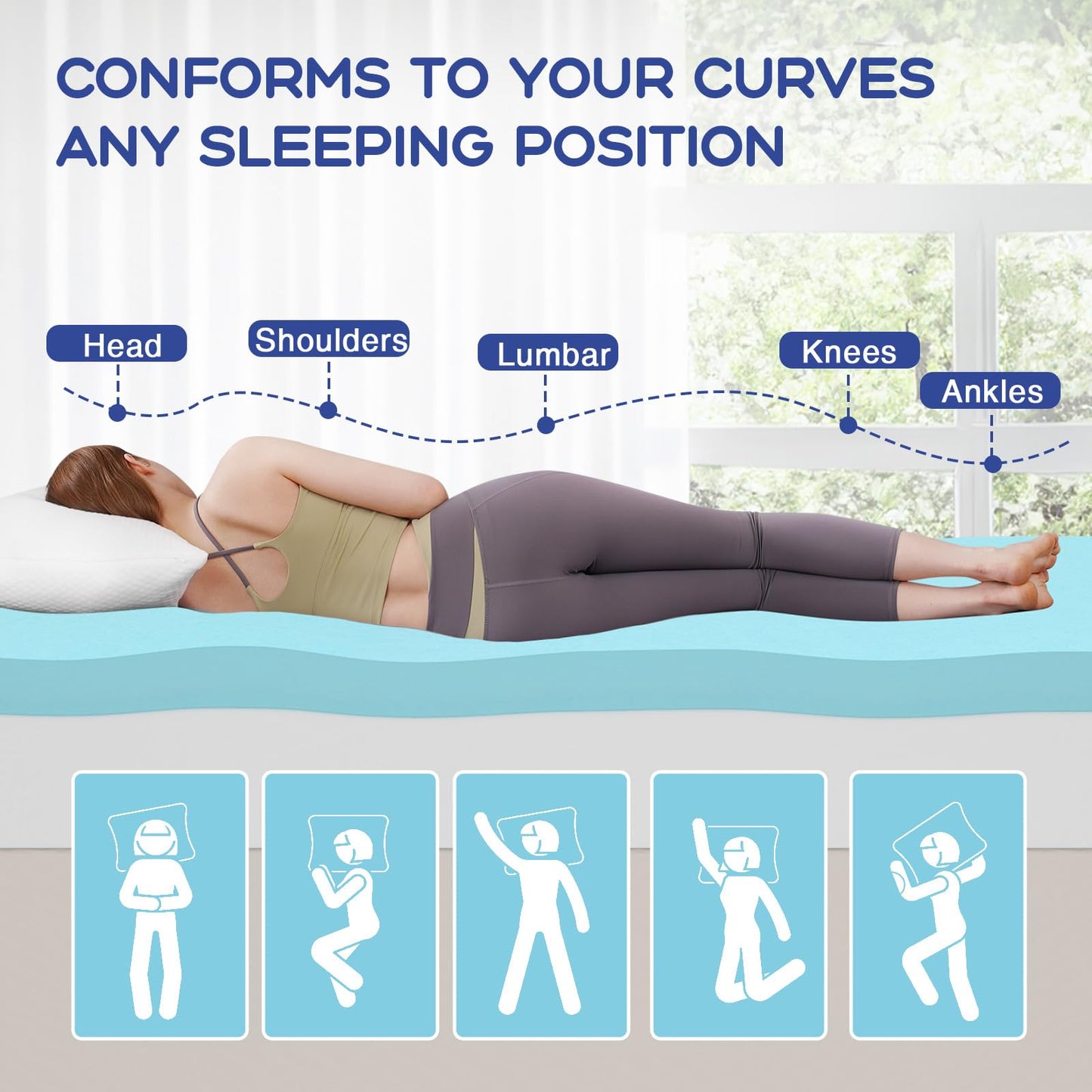 VALUXE Queen Mattress Topper 3 Inch Cooling Gel Memory Foam, CertiPUR-US Certified Topper & Pad for Back Pain Relief, Soft Breathable Bedding with Pressure Relief (Blue)