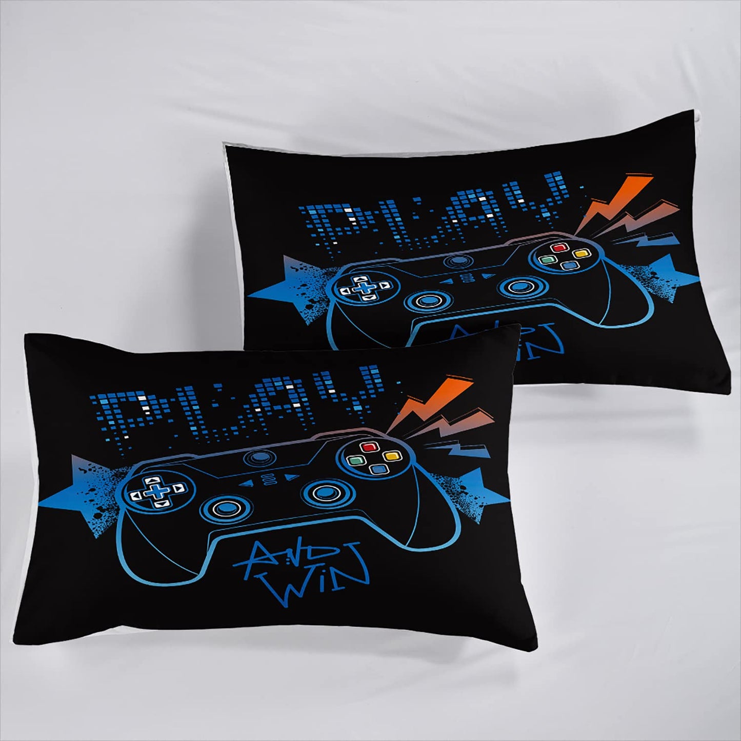 AILONEN Gamer Fitted Sheet Queen Size,Gaming Bedsheets Set,Gamepad Bed Sheet Set for Boys,Boys Video Games Bedding Set,1 Fitted Sheet and 2 Pillow Case,3 Piece