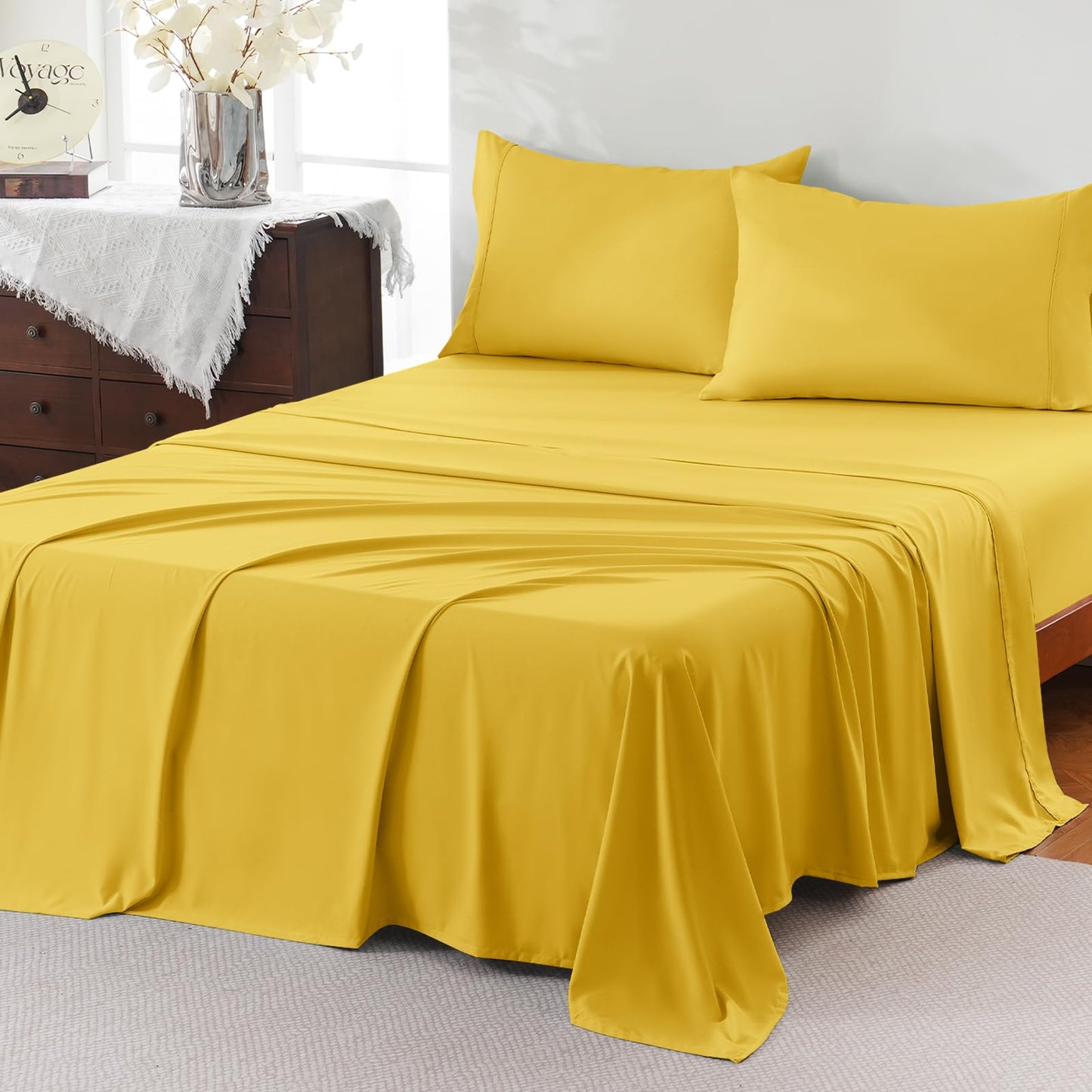 ChicView Full Sheet Set,4 Pieces Hotel Luxury Breathable Soft Microfiber Bedsheets, Anti Pilling Deep Pockets Easy Care Bed Sheets, Yellow