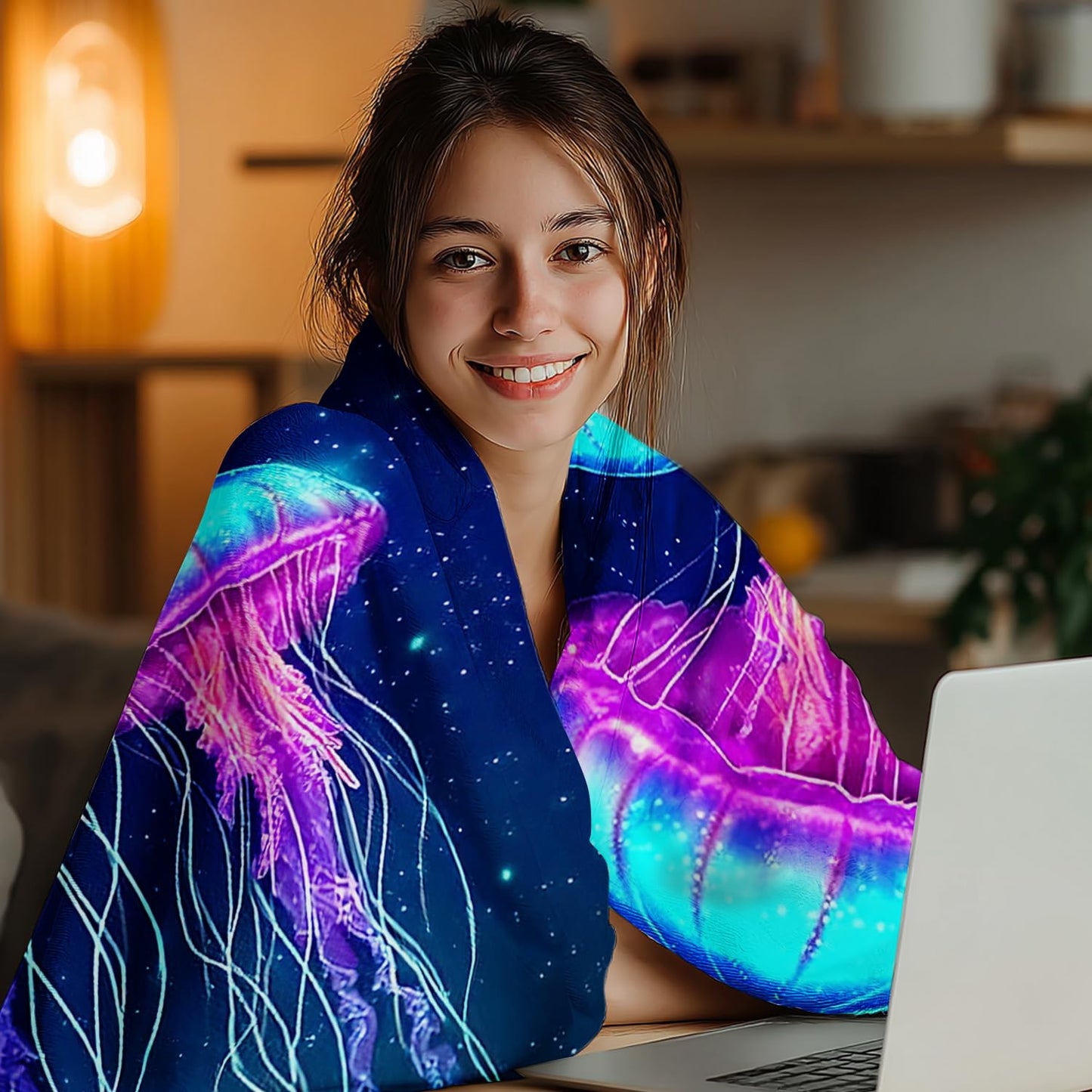 Jellyfish Blanket Jellyfish Fleece Throw Blanket Super Soft Fuzzy Plush Cozy Warm Jellyfishes Decor Stuffed Bedding Blankets Gift for Boys Girls Men Women Kids & Adult 50"x40"