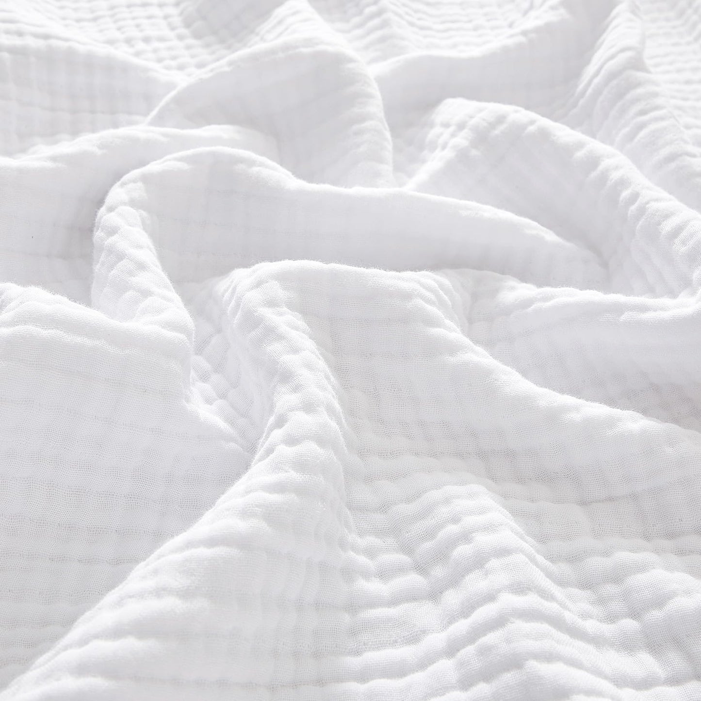 PHF 100% Cotton Muslin Throw Blanket 50" x 60", 4-Layer Lightweight Gauze Throw, Breathable Cloud-Soft Minimalist Blanket for Bed, Couch, Camping & Baby, White, Ideal Gift