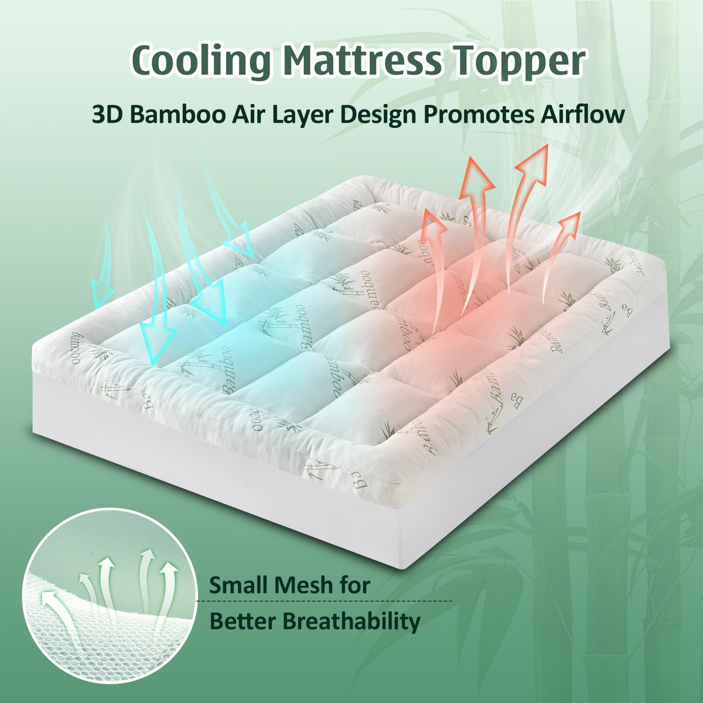 DOWNCOOL 3 Inch Queen Mattress Topper – Cooling Memory Foam Mattress Topper for Back Pain Relief, Breathable Bamboo Viscose Air Layer, 1700 GSM Fill, Deep Pocket Fits 8–21 Inch