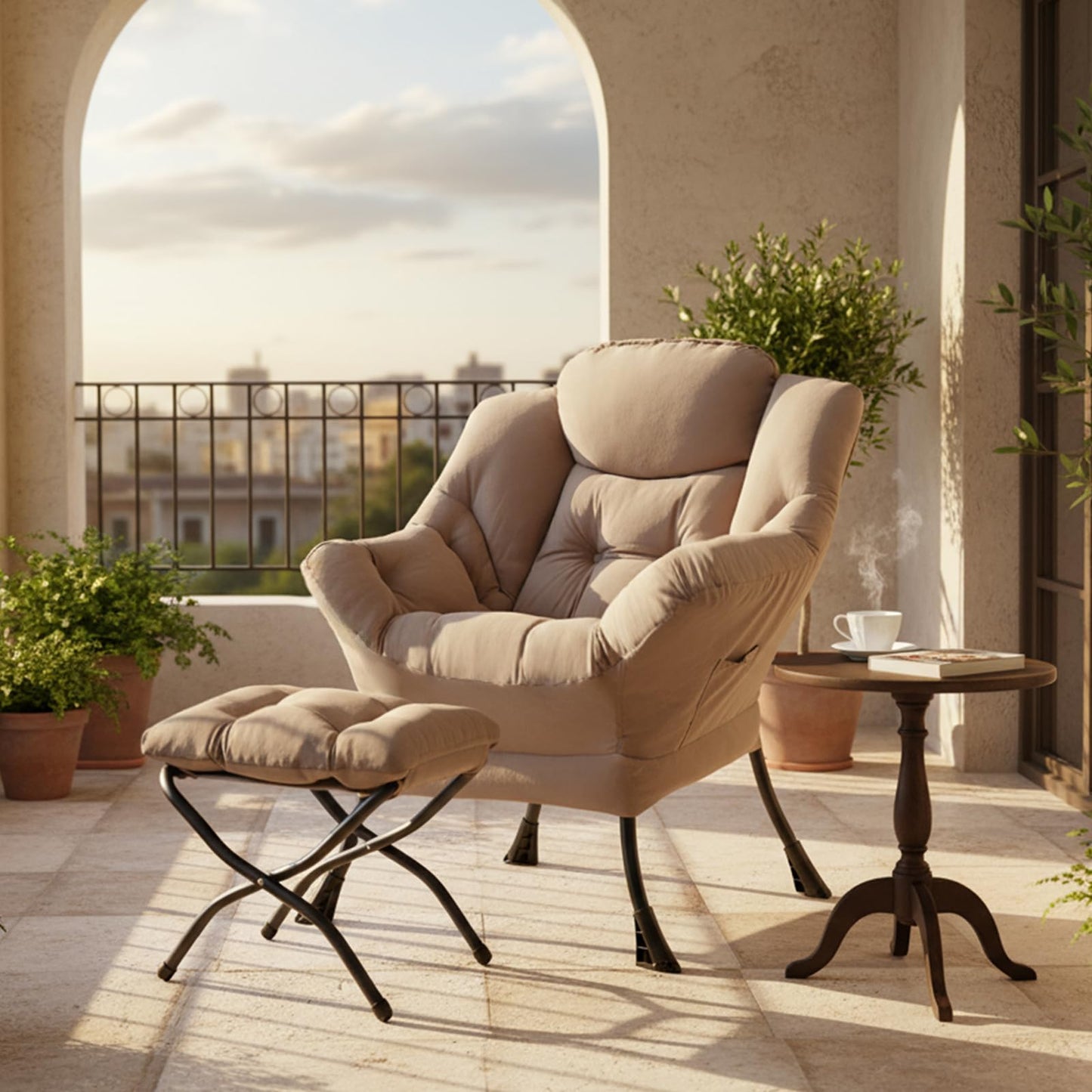 Tiita Lazy Chair with Ottoman, Khaki Modern Large Accent Chair, Comfy Leisure Sofa Armchair with Ottoman, Reading Chair with Footrest for Bedroom, Living Room, Dorm Rooms, Velvet Khaki