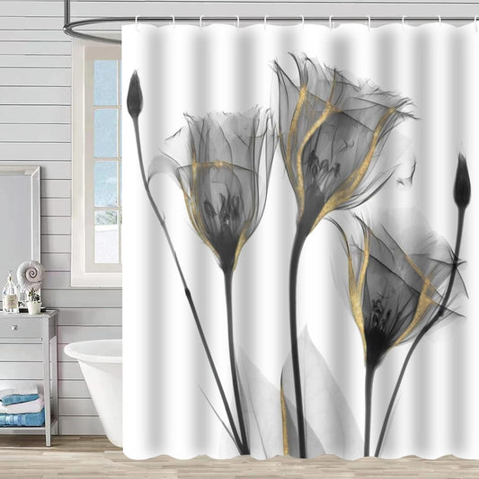 ZCHOMI Grey Floral Shower Curtain Watercolor Tulip Flower Shower Curtains for Bathroom Waterproof Polyester Fabric Bathroom Curtain 72 x 72 Inch with 12 Plastic Hooks